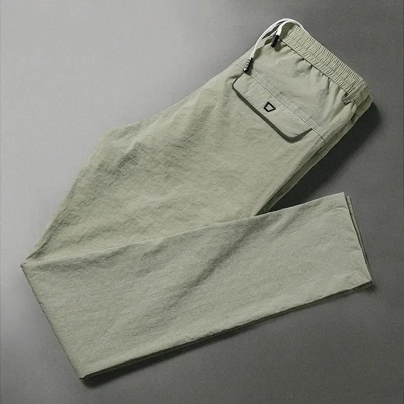 Male Clothes Fashion Solid Color Pockets Casual Pants 2023 Summer Casual Comfortable Elastic Waist Drawstring Trousers for Men