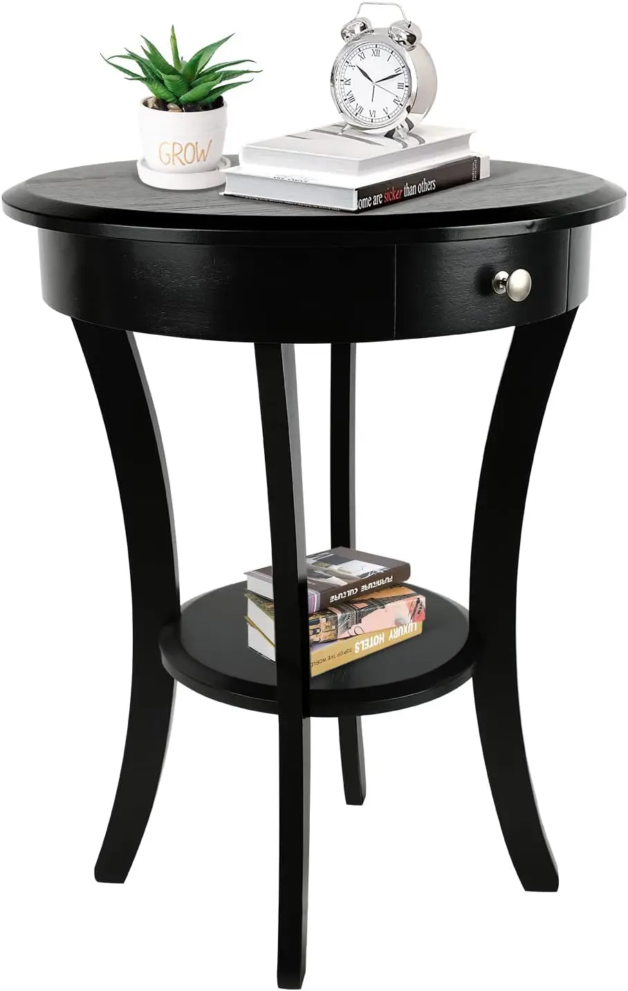 

Round End Table with Wood Top, Accent Side Table Round Side Table for Small Space Bedroom Living Room(Black) Mesas Table top