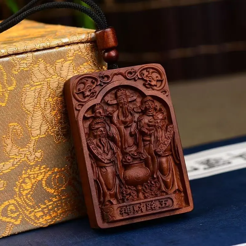 

Five-way God of Wealth Pendant Natural Lightning Strike Jujube Wood Brand Taoist Jewelry ZhaoGongming Single-sided Carving Lucky