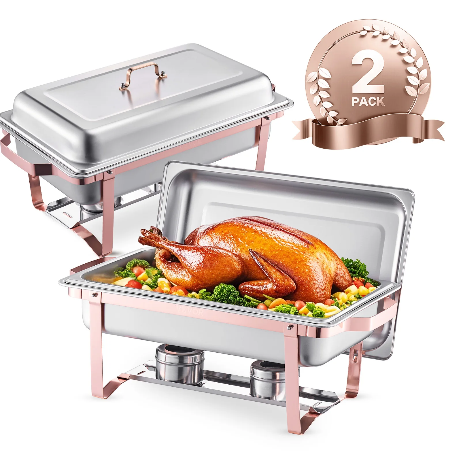 

VEVOR 8 Qt 2 Pack Chafing Dish Buffet Set Stainless Steel Chafer Rectangle Catering Warmer Server with Lid for Party Banquet