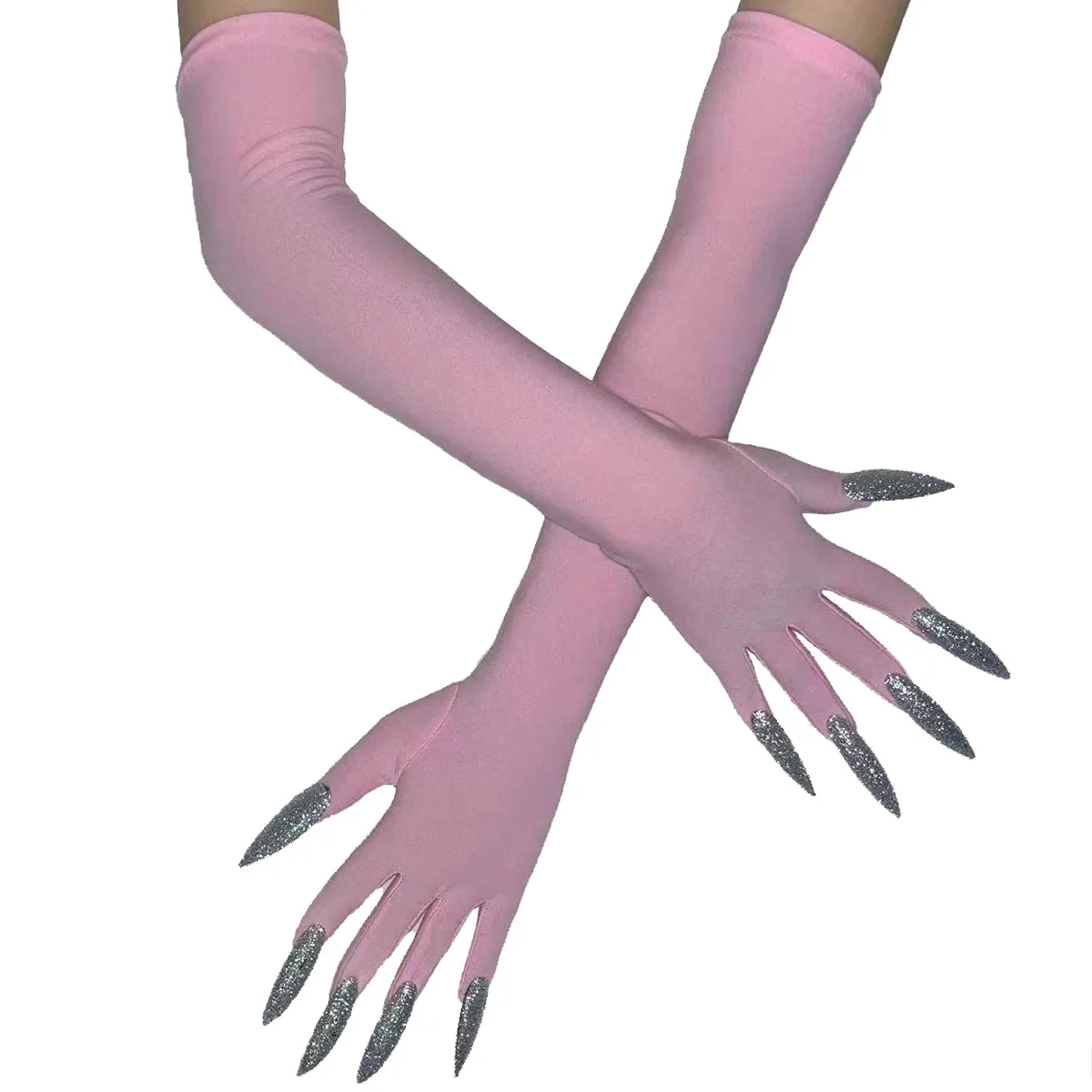 Gants d\'Halloween cool, griffes fantômes vertes, à la mode, longs ongles noirs, cosplay, drôles, C068