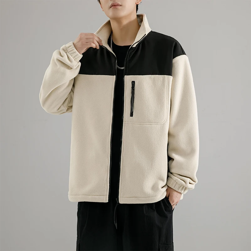 

Double-sided fleece matching color jacket, warm and fleece hoodie, sports cardigan, polar fleece stand-up collar top