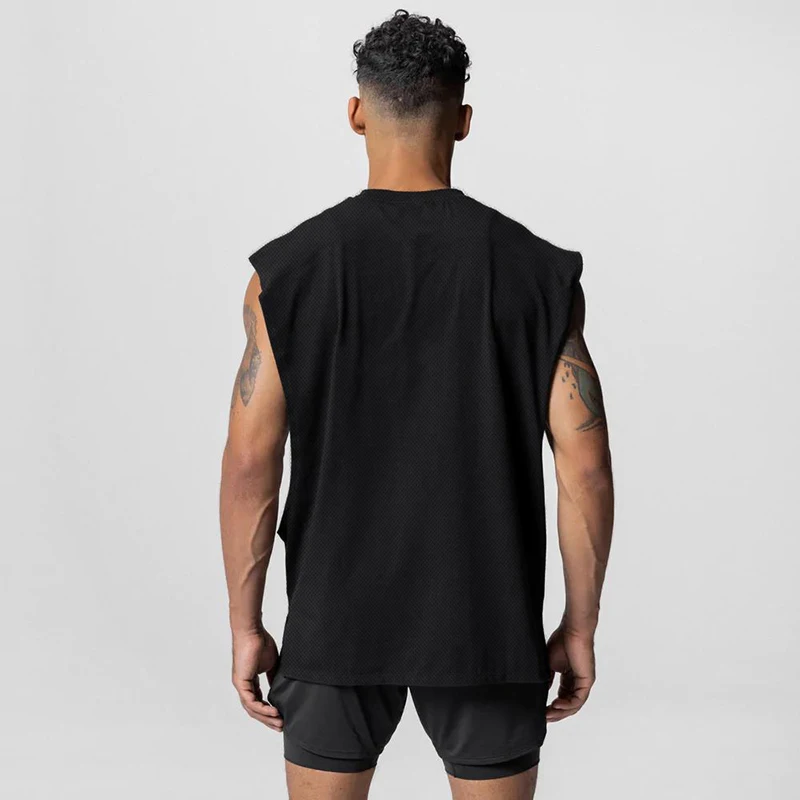 Men\'s Solid Color Running Sleeveless Tank Top Round Neck Moisture Absorbent Sweat Qucik Drying Cut Off Vest Summer Sports Shirt