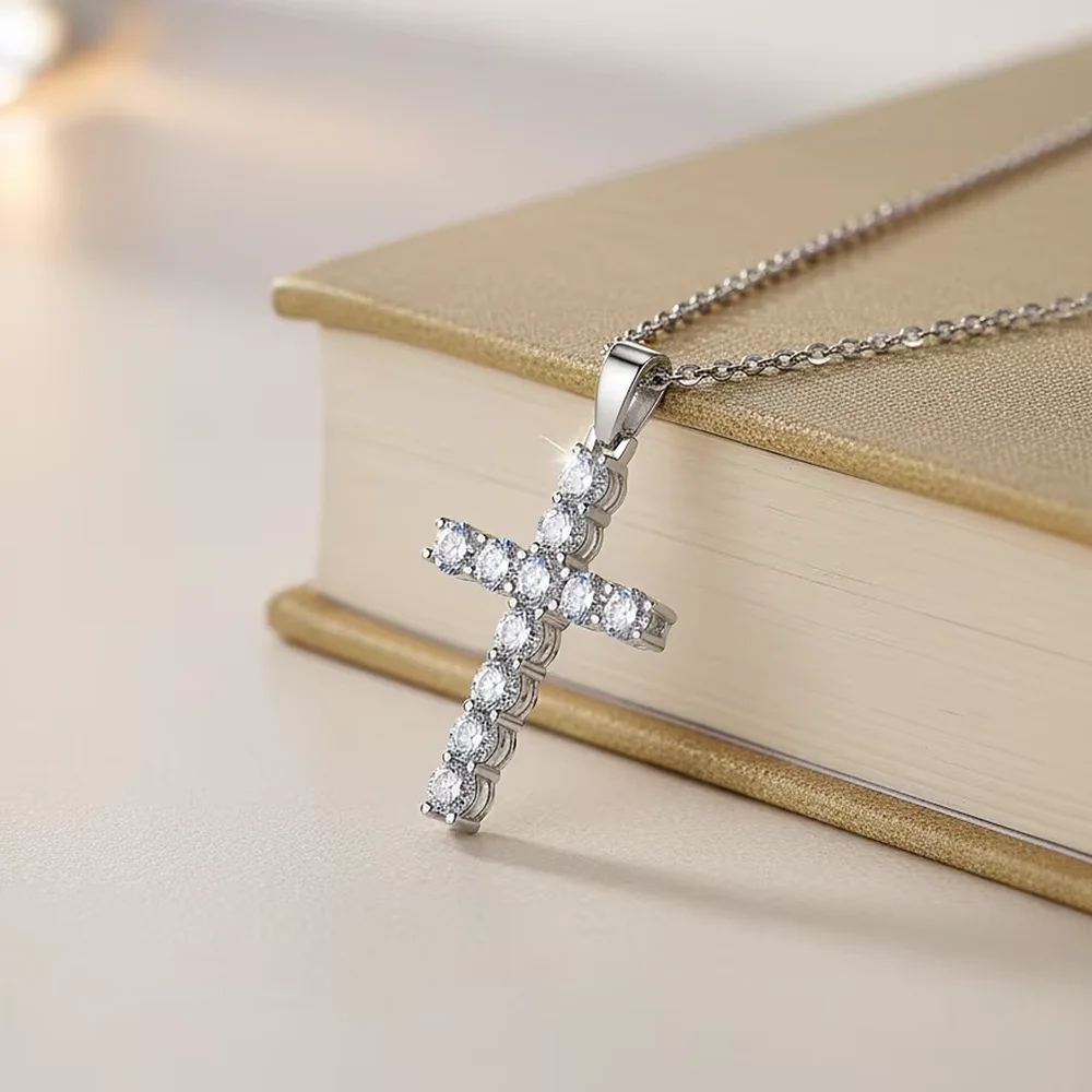 

Sterling Silver Cross Necklace for Man Woman Moissanite Diamond Pendant Necklace