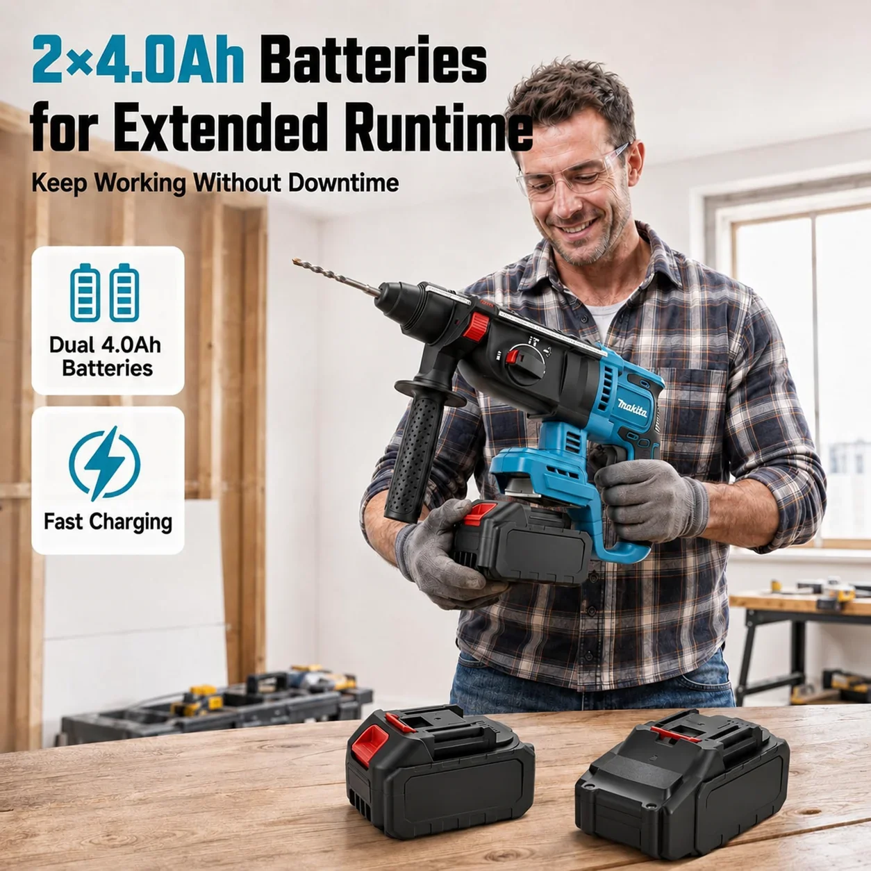 Makita DHR242 18V LXT® Li-ion Brushless Cordless Professional 2-Mode Heavy Duty Rotary Hammer Drill 26mm Concrete 4700 IPM
