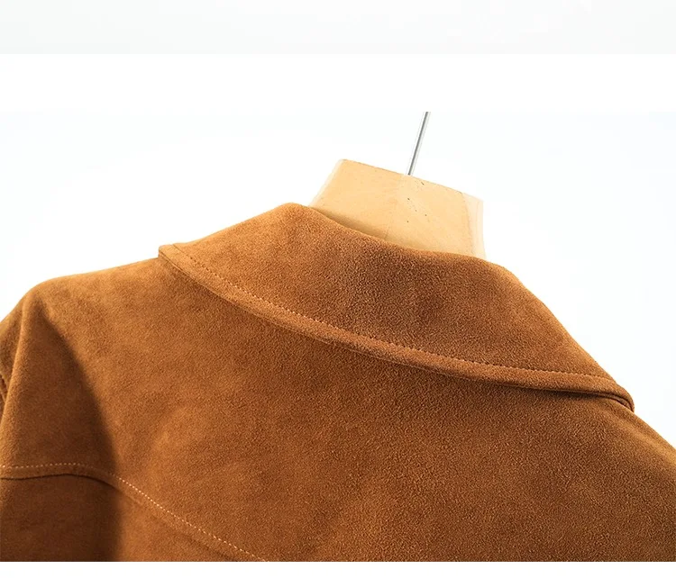 Giacca in pelle scamosciata retrò per bambini per donna Cappotto corto corto a maniche lunghe con colletto rovesciato di alta qualità Mujer