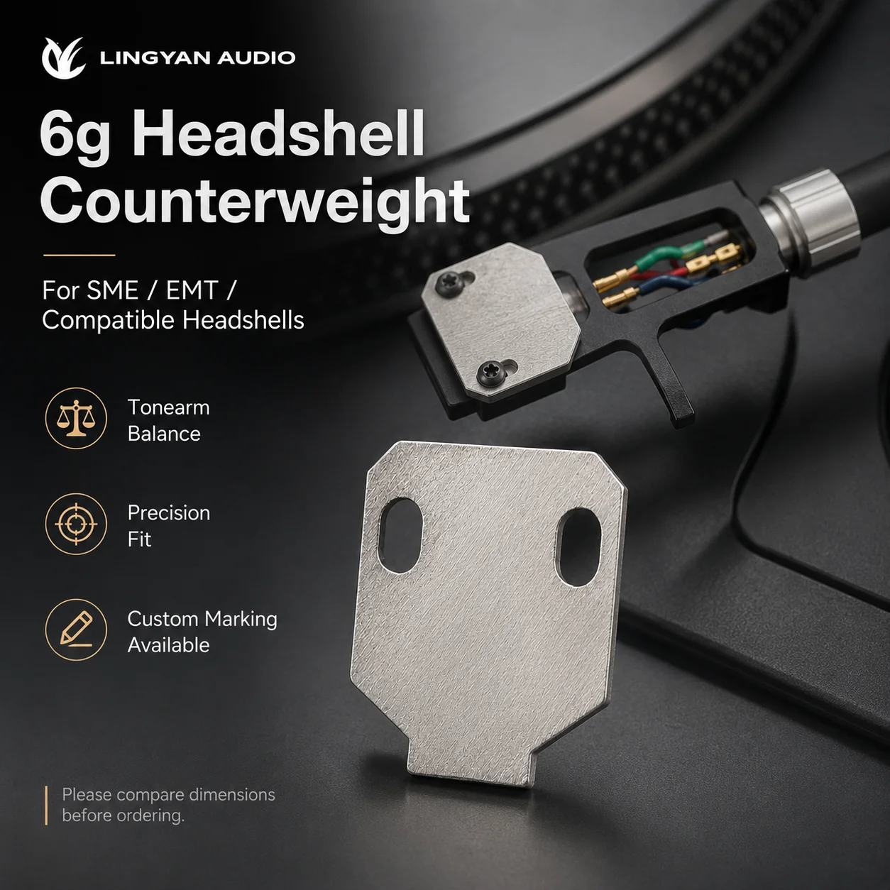 LINGYAN AUDIO Turntable Headshell Weight 6g Stainless Steel Balance Plate for SME EMT Tonearm Cartridge