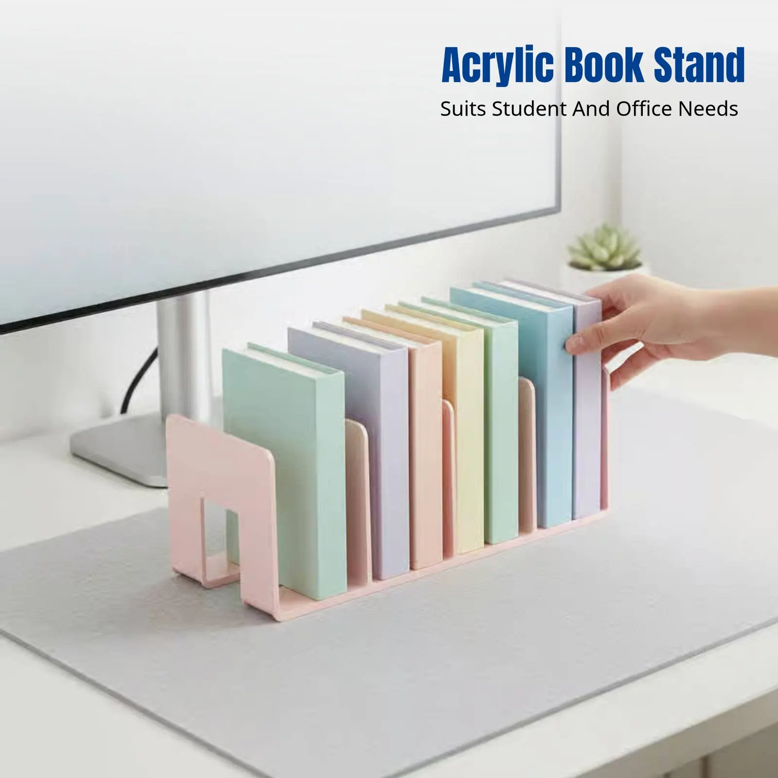 Acrylic Bookend, Desktop Study Rack, Transparent Book Holder, Thickened Material, Space Organizer, Multi-Size, Random Color