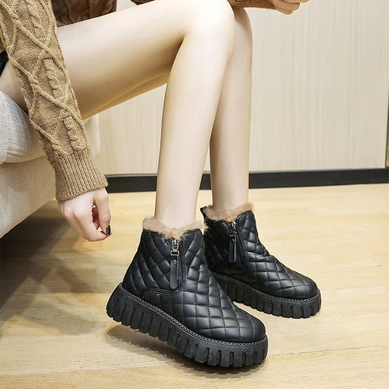 Winter Casual Sports Thick Bottom Side Chain Warm Comfortable Snow Boots Round Toe Lady Boots Shoes Winter Boots Size 36-40