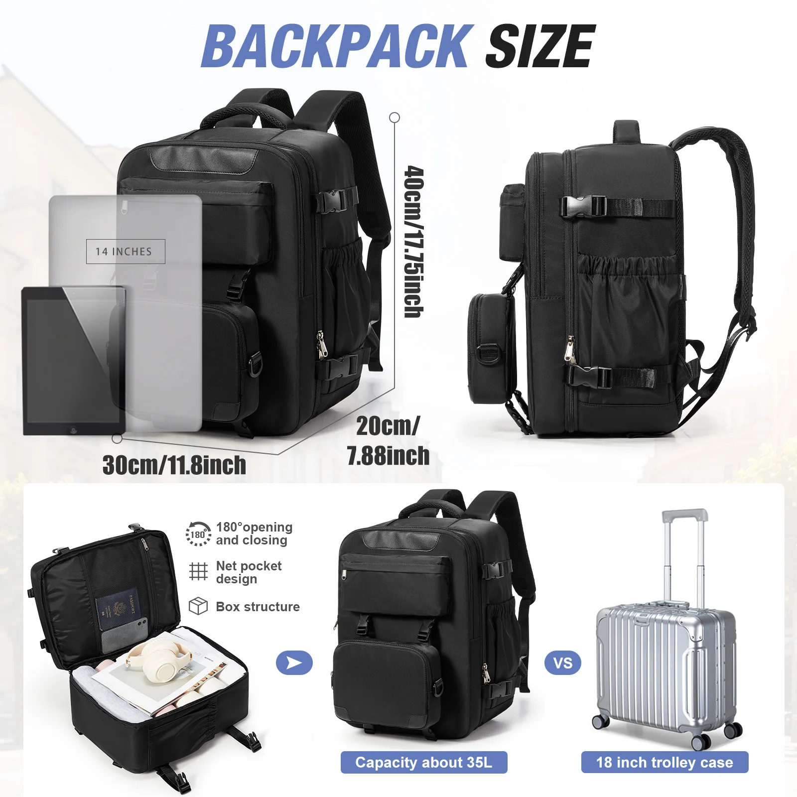 Wizzair المقصورة الأمتعة 40x30x20 اليد الأمتعة حقيبة السفر Ryanair حمل على الرجال النساء 15.6 بوصة حقائب الكمبيوتر المحمول جلب حقيبة صغيرة #2