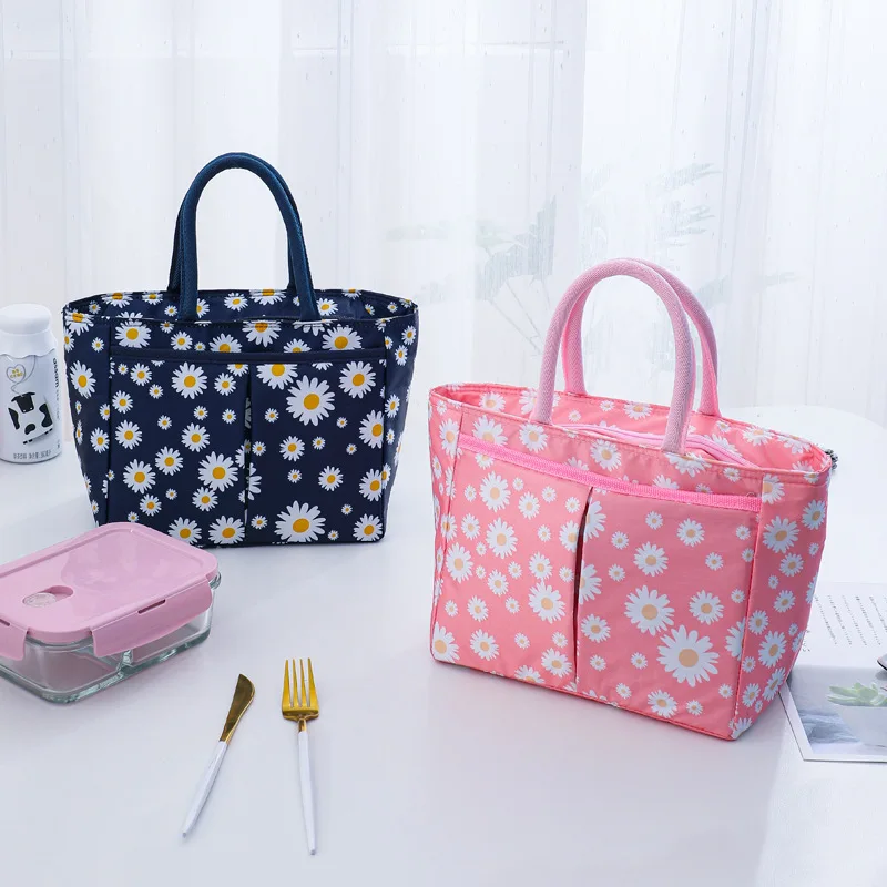 Daisy Printed Lunch Bag Thermal Insulation Large Capacity Handbag Cute Picnic Drinks Lunch Box Storage Bag Portable Lunch Pouch