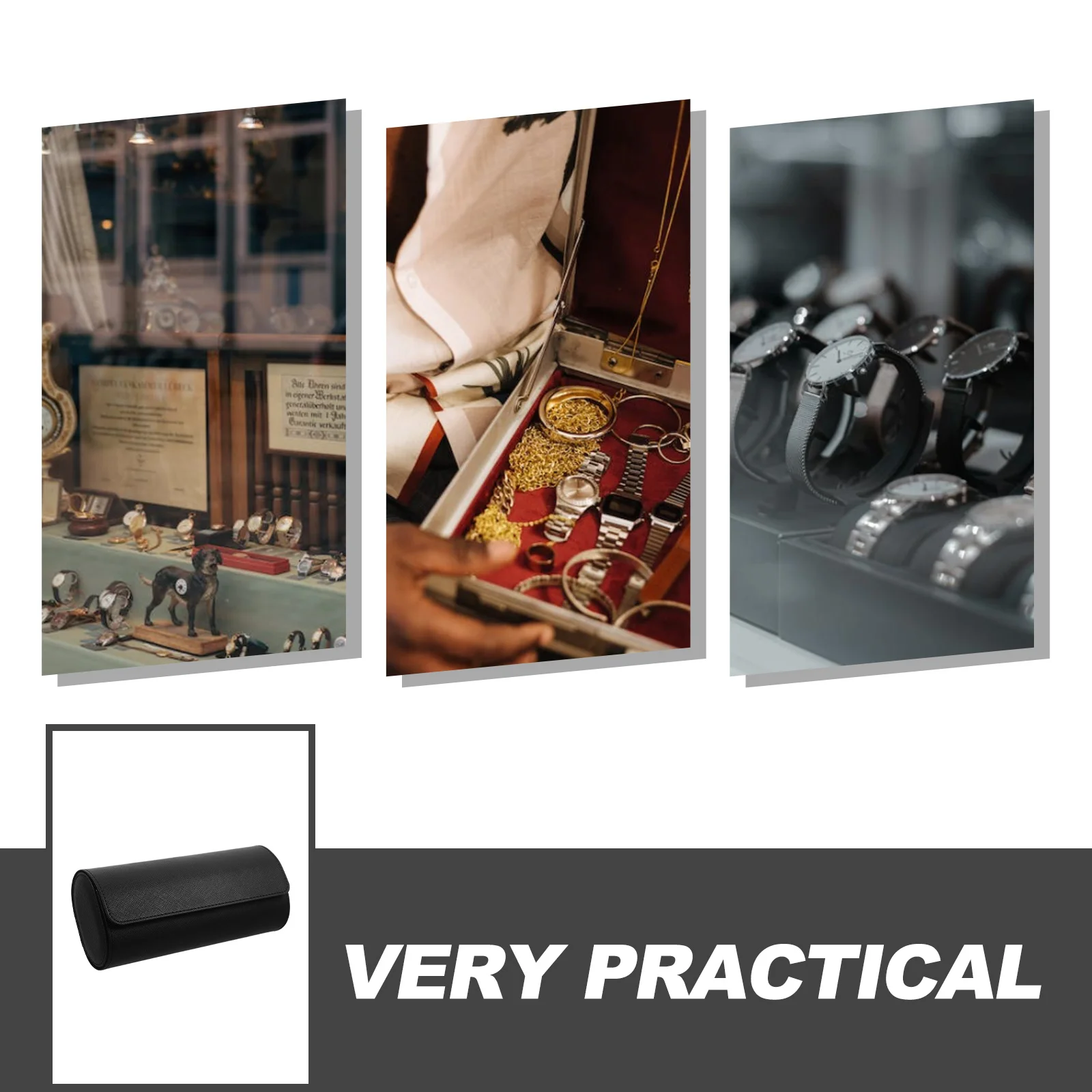 

1pc 3 Slots Round Box Portable Pu Watch Case Vintage Storage Organizer For Travel Jewelry Gift Packaging