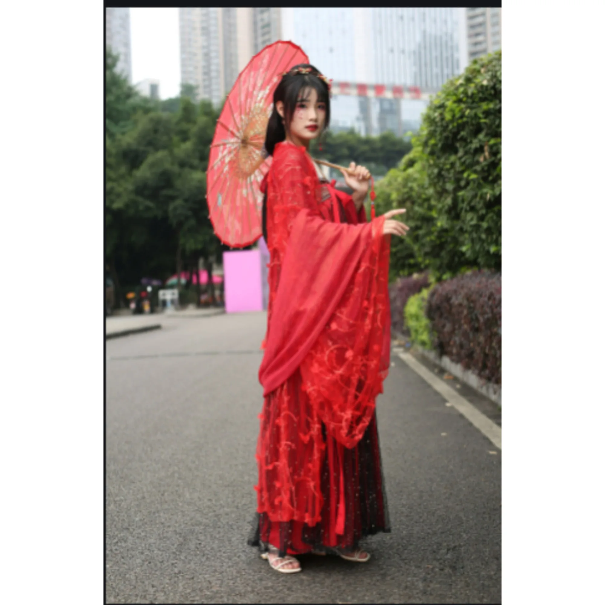 Women\'s Qipao Silk Cloth Oil Paper Umbrella Rain Decor Vintage Dance Prop Red Flower Sun Uv Rainproof Chinese Wedding Parasol