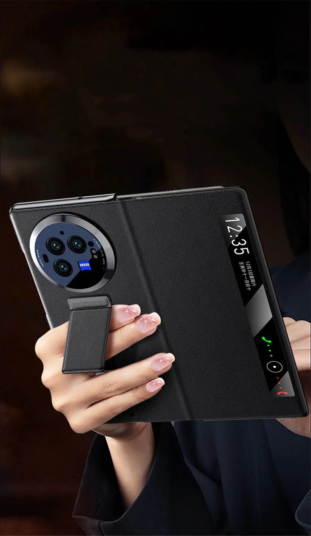 プレミアム磁気牛革ケース,フルカバー,ビジネス用,生体内x fold3 pro