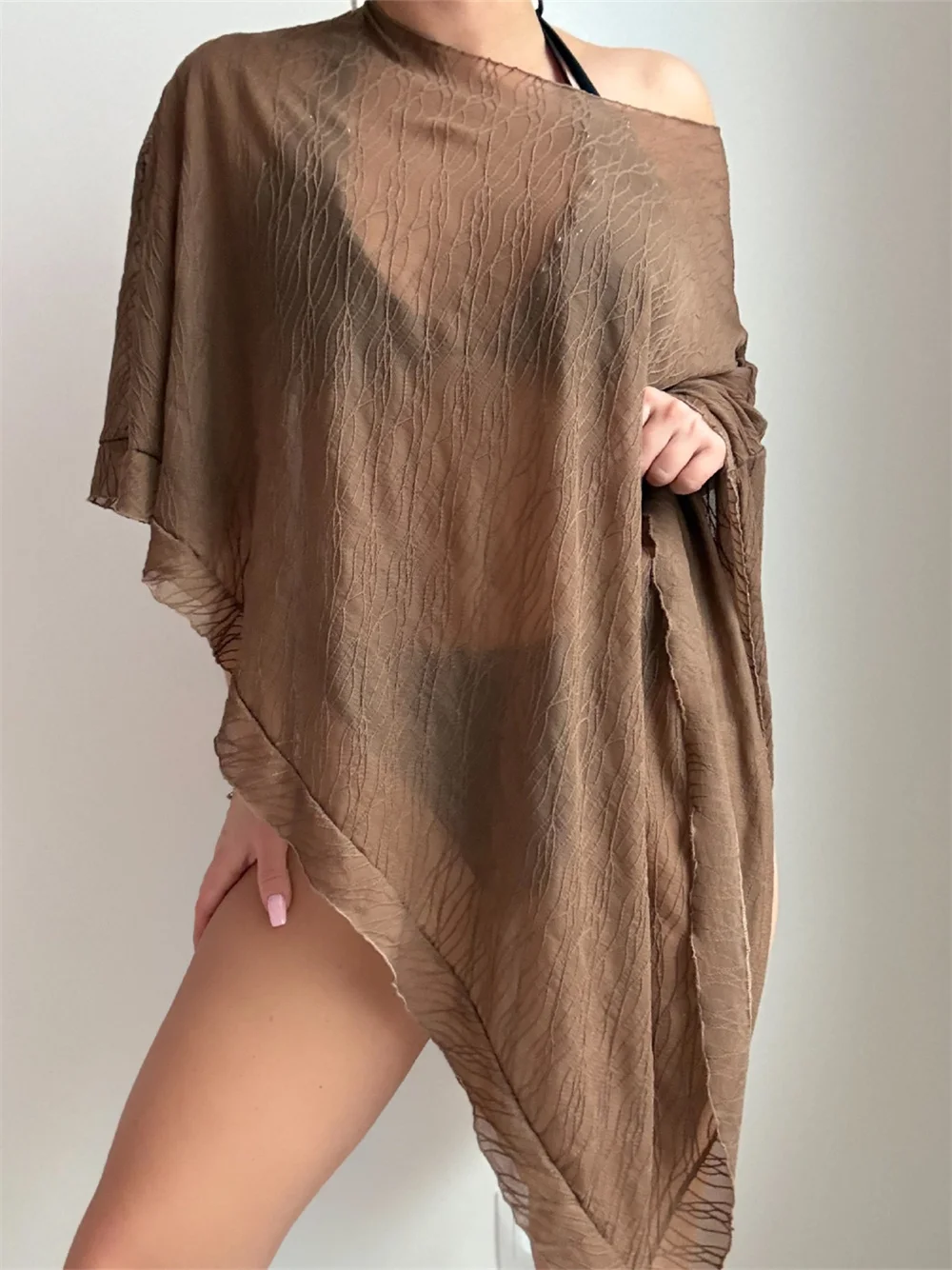 

Fashion Trend Bikini Cover Up Loose See Through Jacquard Y2K Beach Outfit 1 Piece Cover-ups Swimsuit Swimwear Women Bathing Suit