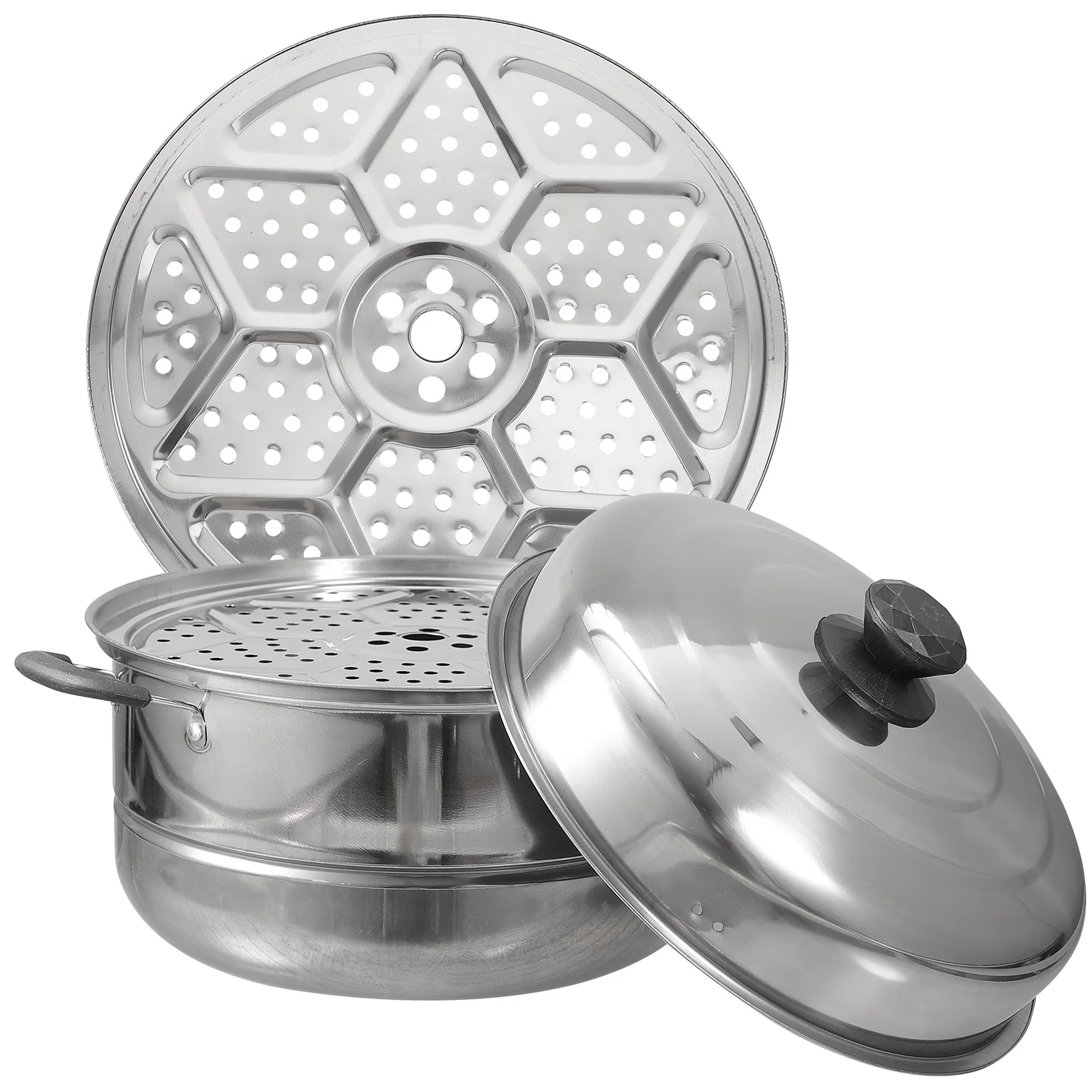 

1pc Stainless Steel Steamer Pot for Dumplings Vegetables Fish Soup 2in1 Stovetop Gas Electric Induction-Compatible