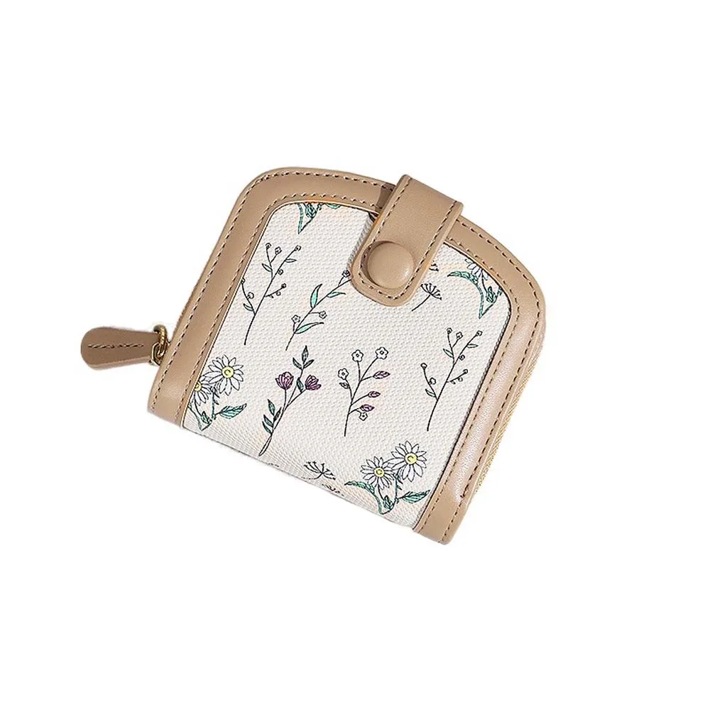 

Floral Print Mini Coin Purse Bag Zipper Pouch ID Credit Card PU Leather Short Wallet Small Korean Ins Fashion Card Holder Travel