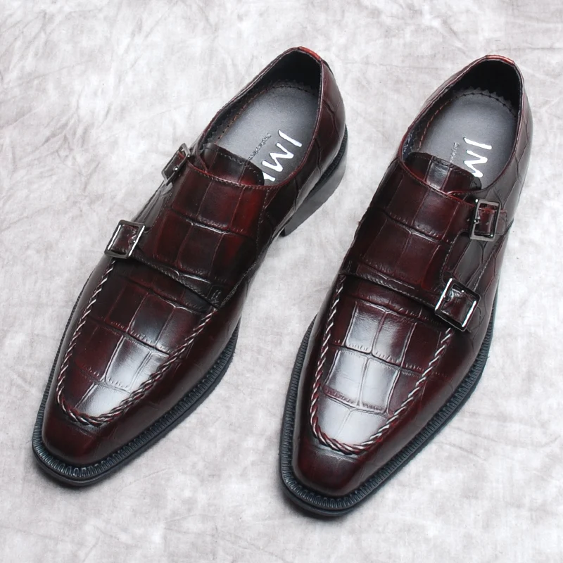 

Loafers New Style Shoes For Men's Burgundy Black Comfortable Crocodile Prints Casual Monk Strap Social Business Men Oxford Shoes