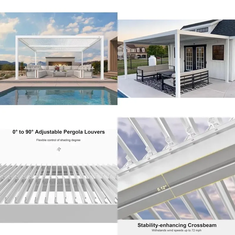 White Louvered Pergola 12x16ft Outdoor Aluminum Adjustable Canopy Rain Hardtop for Patio Garden Decks