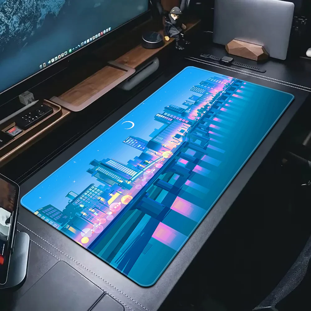 

Cyberpunk Neon City Night View Large Gaming Mouse Pad Office Desk Mat Computer Keyboard Pad Gamer Mousepad 900x400mm Mouse Mat