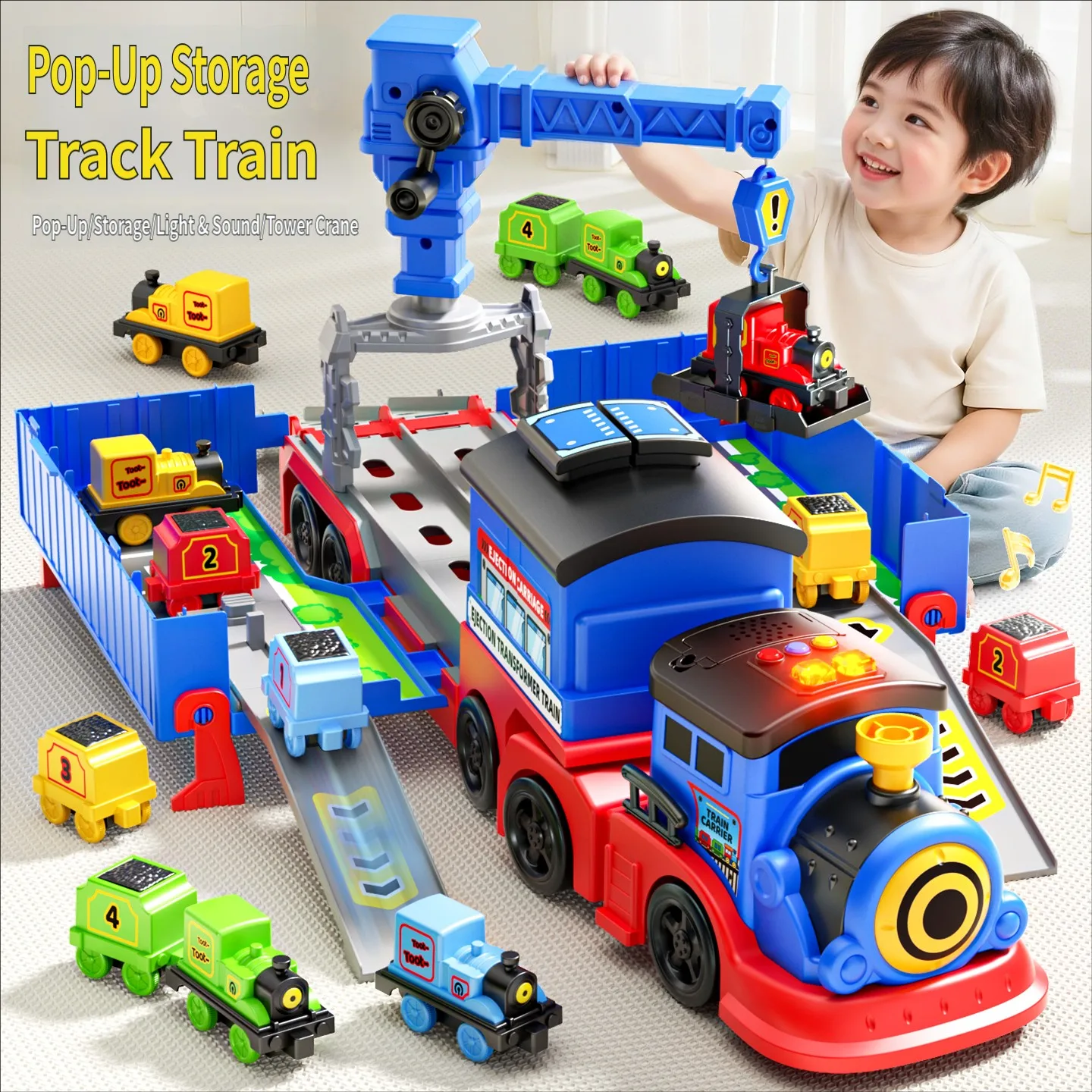Children's Racing Deformation Ejection Train Rail Car Parking Toy Magnetic Suction Small Train Double Track Ejection Car Toy