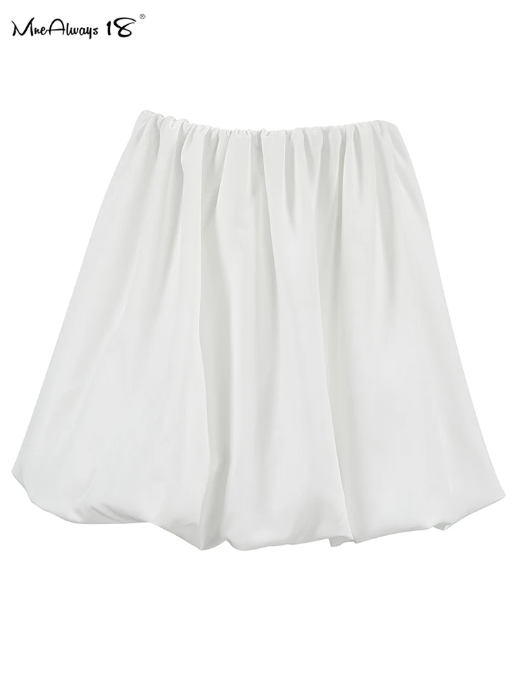 Mnealways18 Casual White Prom Skirts Women Casual Elastic High Waist Mini Skirts Street Style Summer 2024 Ladies Pockets Skirts