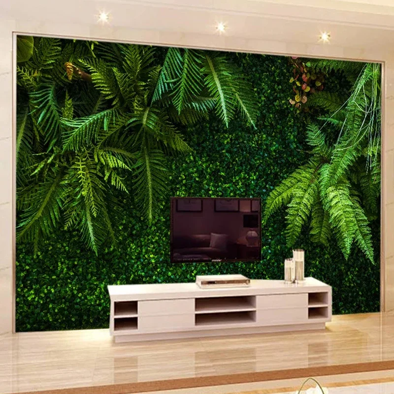 Papel tapiz 3D personalizado, murales de hojas verdes de la selva tropical, restaurante, cafetería, sala de estar, TV, decoración del hogar, pintura