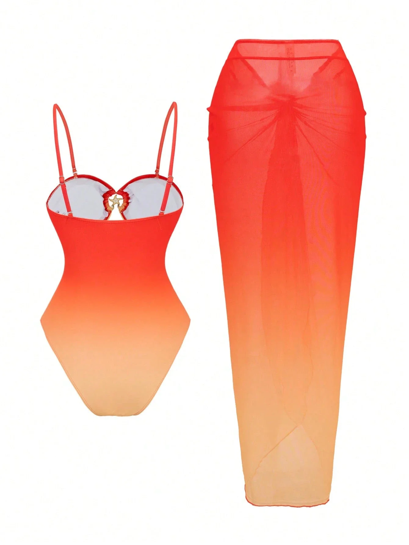 

Купальник-монокини с вырезом в виде морской звезды и прозрачный комплект-накидка