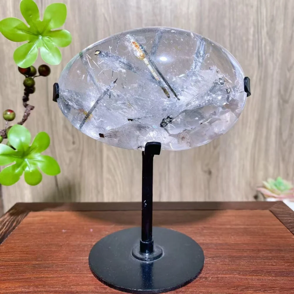 Natural High Quality Unique Rainbow Clear Quartz Mix Black Tourmaline Rutile Raw Stone Geode Home Decor Healing Crystal Gift