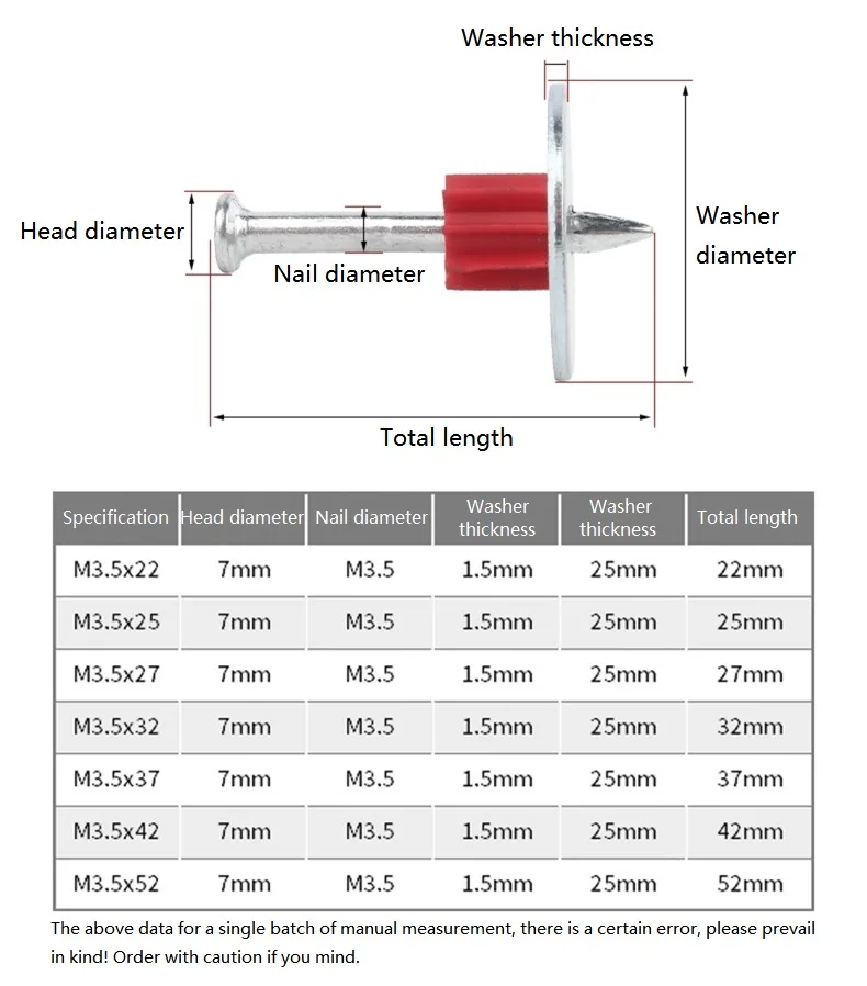 M3.5 Cement Steel Nails Fixed Nails For Gun Special Nails With Gasket Shooting Ceiling Concrete Gasket