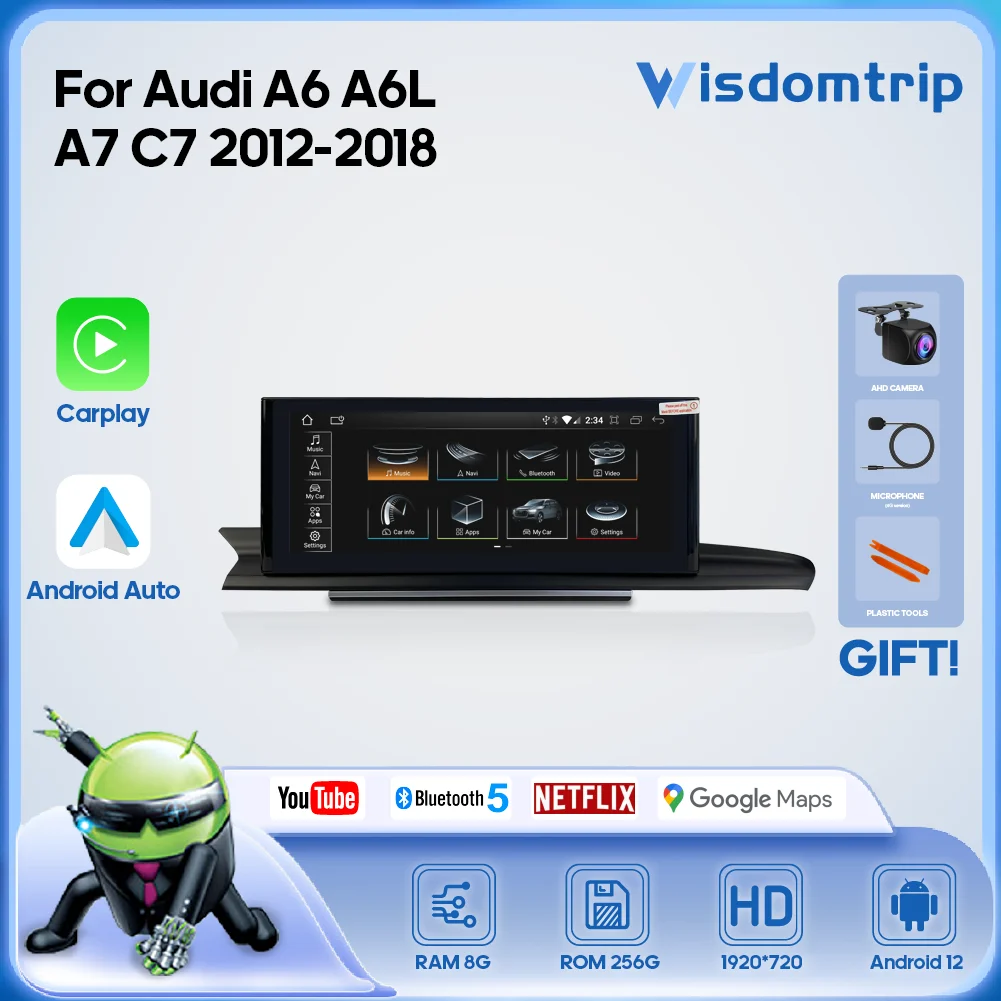 12.3inch For Audi A6 A6L A7 C7 2012-2018 Smart Multimedia Video Player Radio GPS 4G Navigation CarPlay+Android AUTO Android12