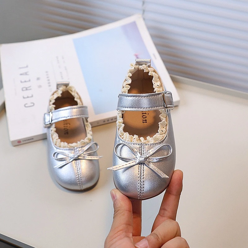 

Children's New Princess Shoes Spring Autumn Little Girls Sweet Ballet Flat Shoes Fashion Bowknot Kids Ruffled Edge Leather Shoes
