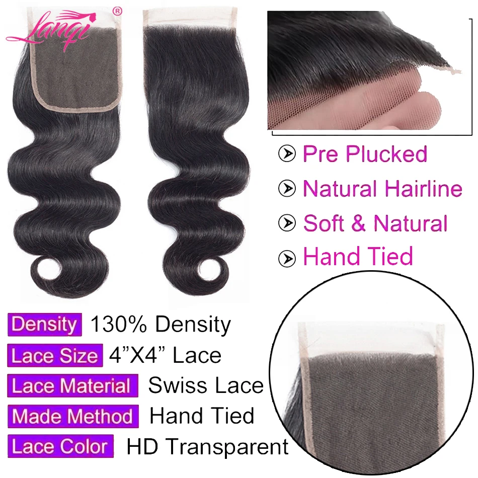 Body Wave Closure 4x4 Lace Closure Frontal Body Wave Frontal Natural Color Transparent Lace Frontal 100% Human Hair 8-20inches