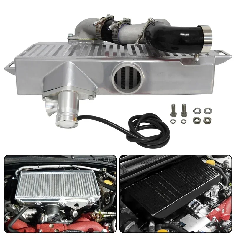 ブラック/シルバー バー&プレート インタークーラー パフォーマンス トップマウント &Y パイプキット スバル WRX/STI EJ257 EJ255 2.5L + ネジ + BOV 08-15 に適合