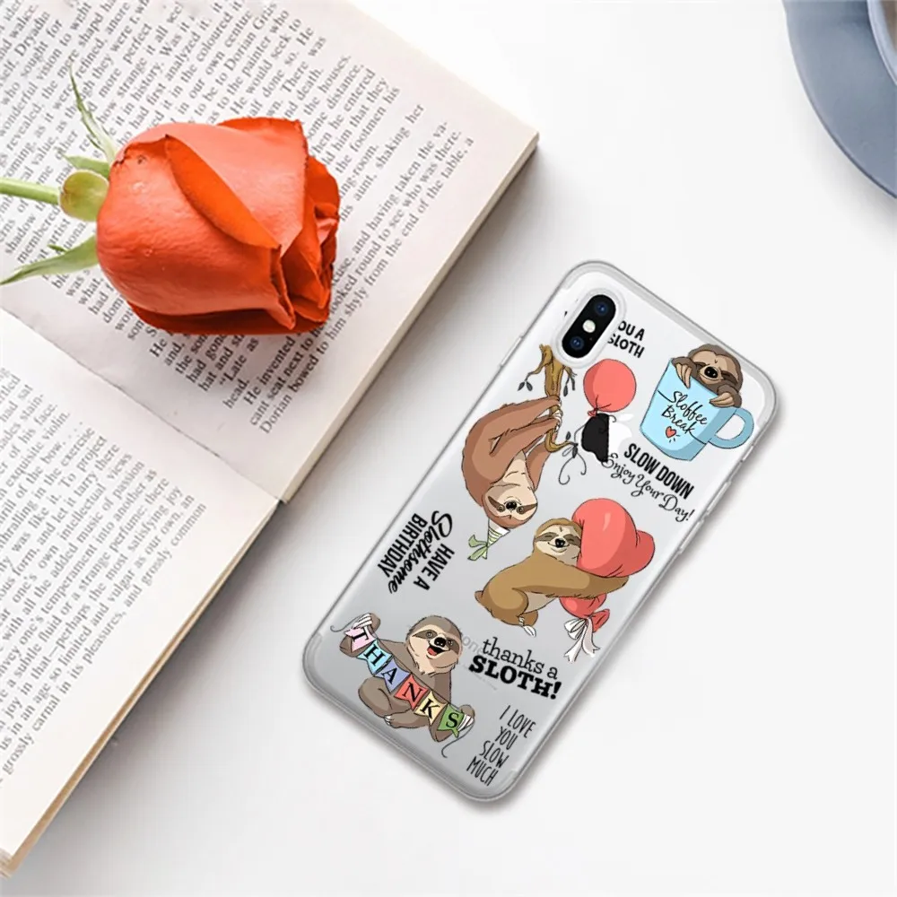 Cute Sloth Animals Phone Case For iPhone 15 14 13 12 11 Pro Max Mini X Xs XR 6 7 8 Plus SE 2020 Transparent Case