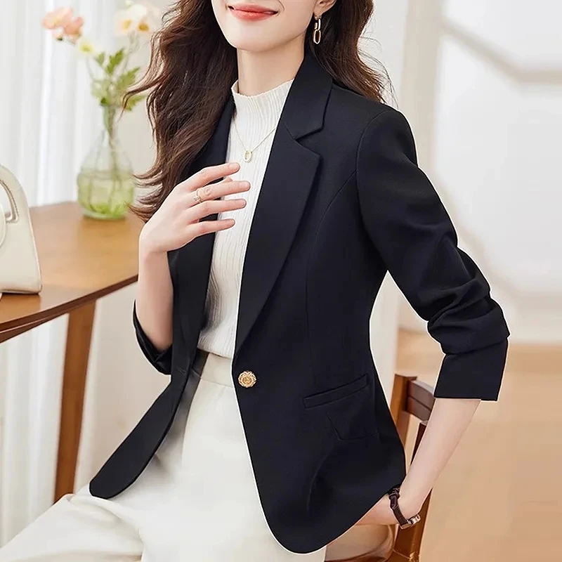 Spring Autumn Female Solid Color Suit Coat 2024 Women Advanced sense Leisure Blazer Jacket Korean Lady Short Fashion Top Outwear