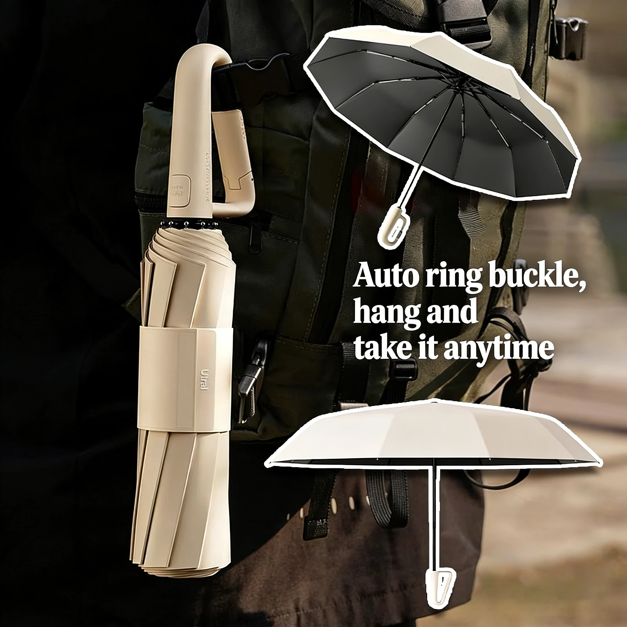 

1 3 5PCS Full Automatic Ring Buckle Umbrella Sunny Rain Dual Use Sunscreen UV Folding Parasol for Men Women Sunshade