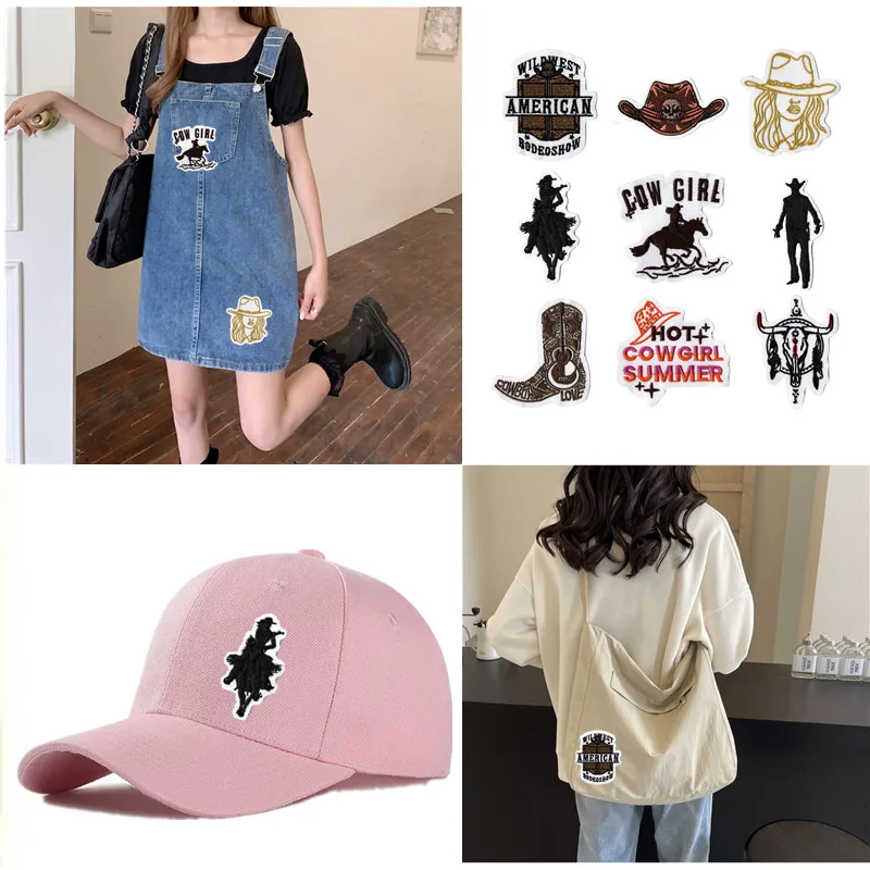 

West Cowboy Sew/Iron on Embroidered Badge Patches Appliques Sticker for DIY Clothing Hat Jeans T-shirt Sweaters Shoes Bags Socks