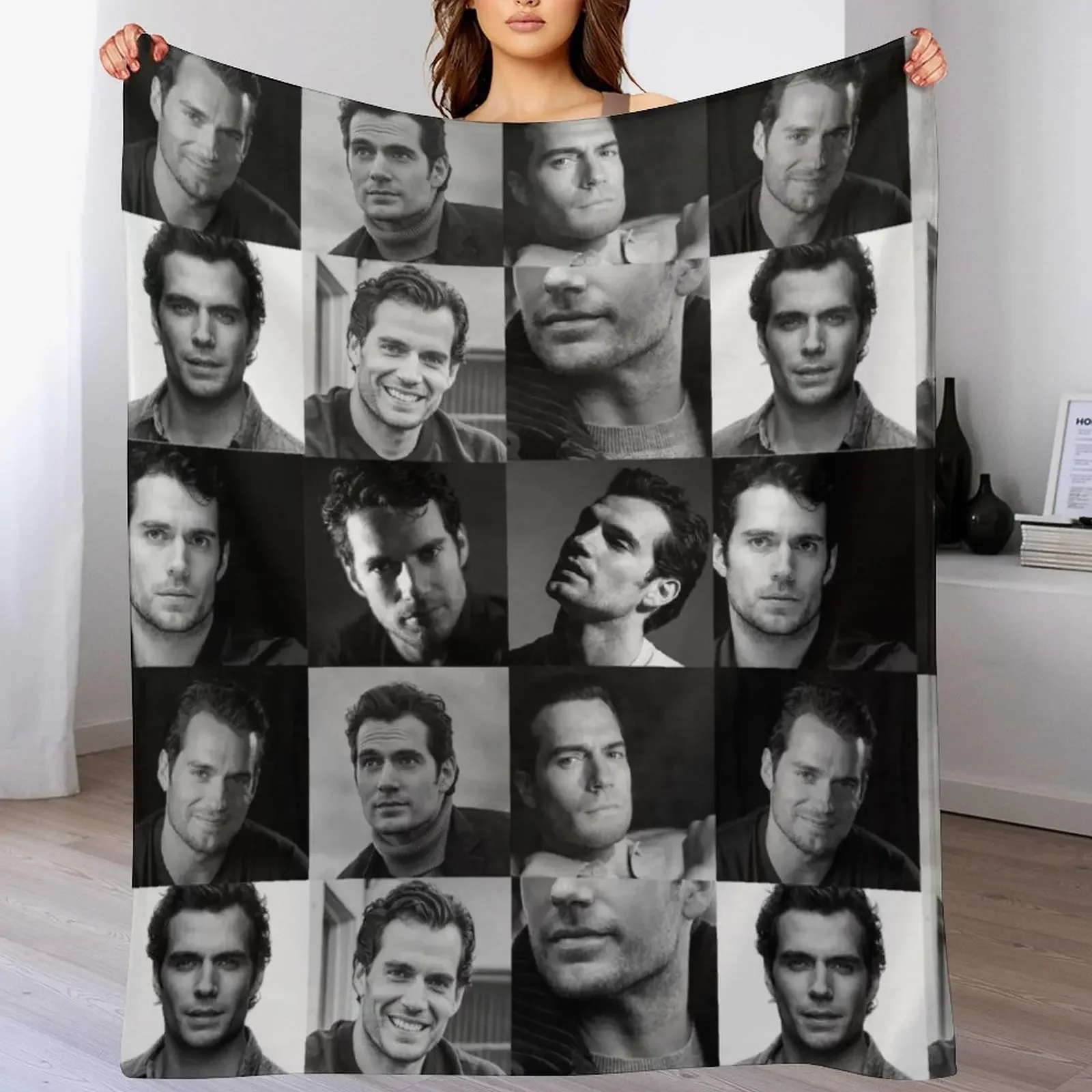 

Henry Cavill collage Black and White Throw Blanket Travel Shaggy Soft Plush Plaid blankets ands Blankets