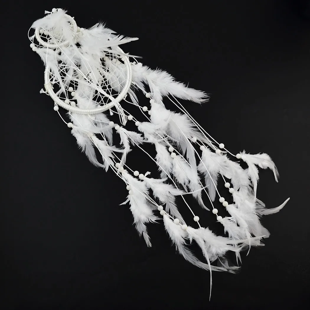Double Layer White Feather Dreamcatcher Hanging Decoration Dream Catcher Wind Chimes Bedroom Decor Gift Giving Ornaments