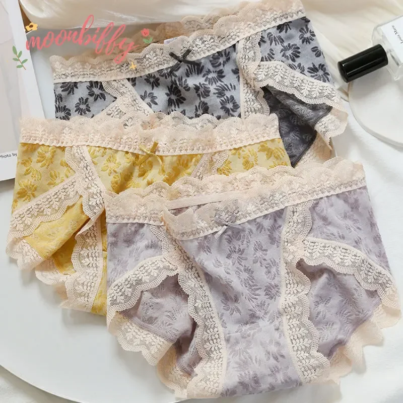 M-XL Sexy Lace Panties Women\'s Underwear Panty Plus Size Fashion Flower Briefs Mid Waist Seamless Underpants Female Lingerie