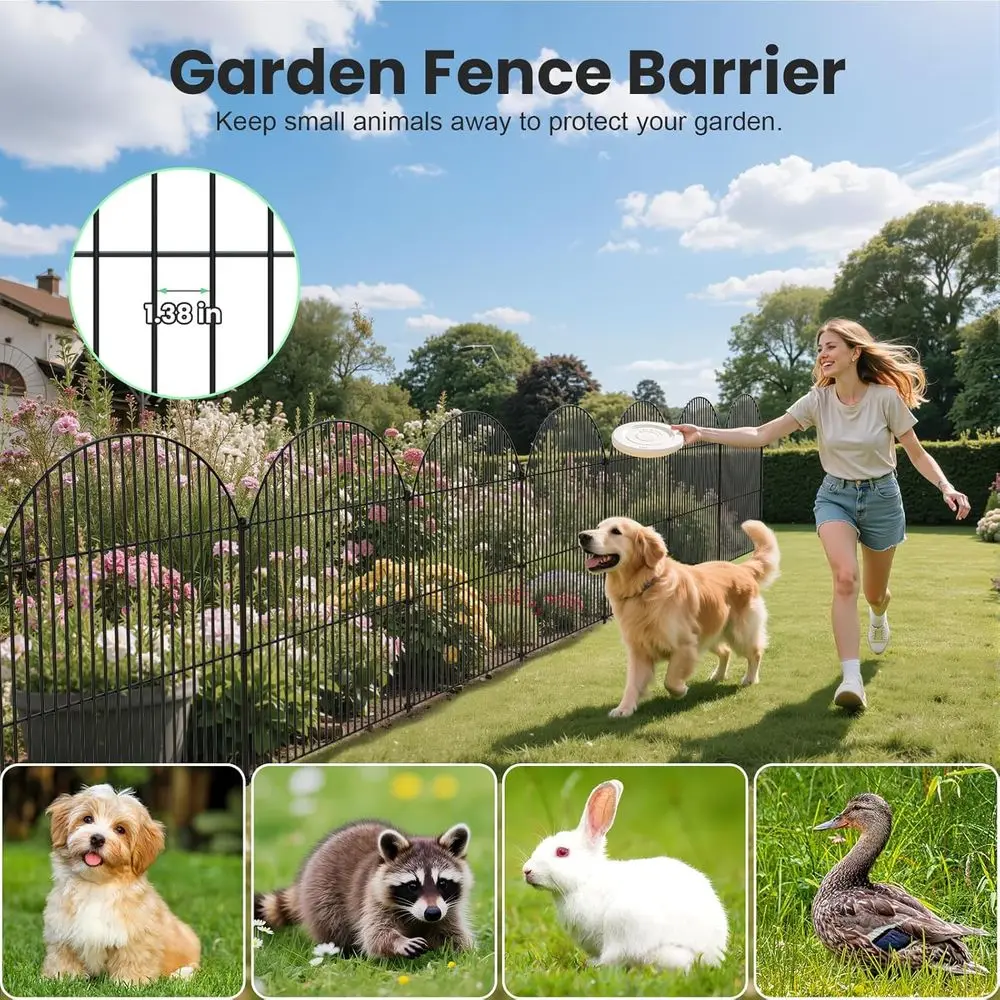 سياج حديقة معدني مقاوم للصدأ بطول 24 قدمًا، 10 قطع، ارتفاع 32 بوصة، حاجز للكلاب والأرنب في الهواء الطلق، لوحة حدودية مزخرفة للفناء