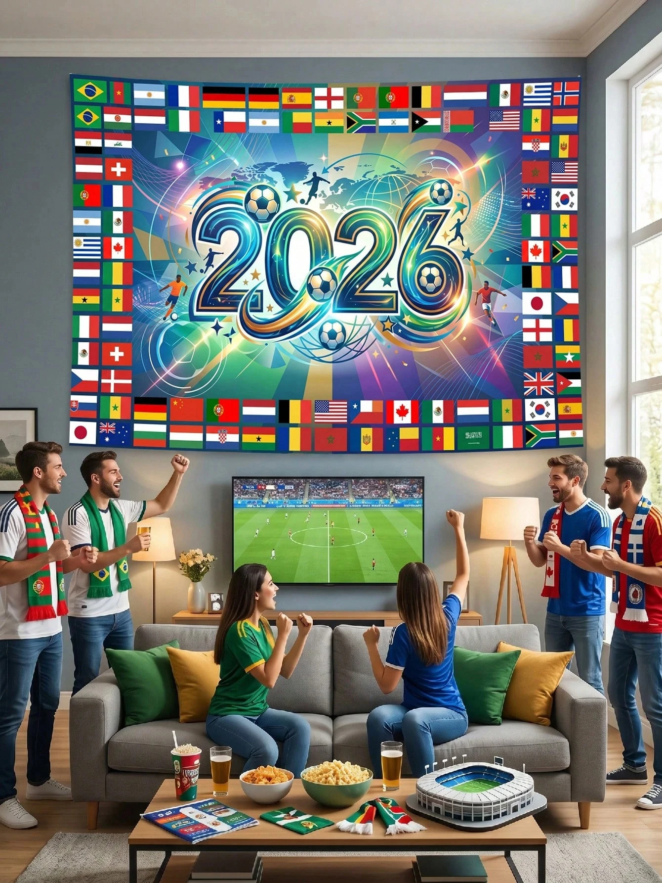 Soccer Cup 2026 Spectator Large Wall Tapestry 2026 Football Theme Tapestry Cool Room Stuff Gift For Friend Suitable For Bedroom