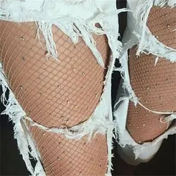 Medias de malla de diamantes de imitación brillantes para mujer, Medias brillantes delgadas, pantimedias de cintura alta, medias de rejilla, lencería Sexy