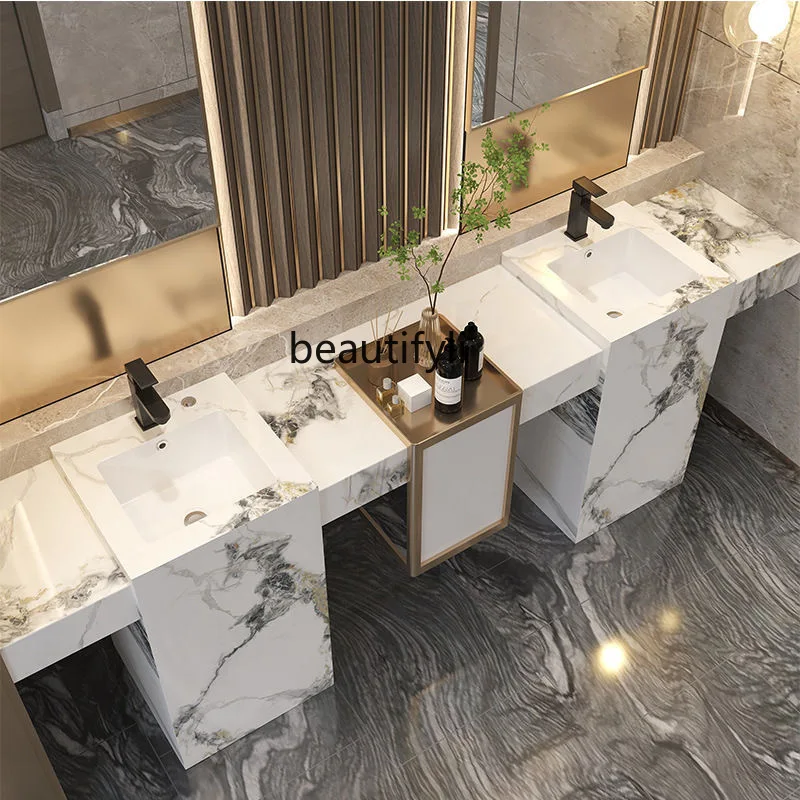 Stone Plate Pedestal Basin Integrated Floor-Mounted Washbasin Wash Basin Bathroom Table Seamless Basin Stone Bathroom Cabinet