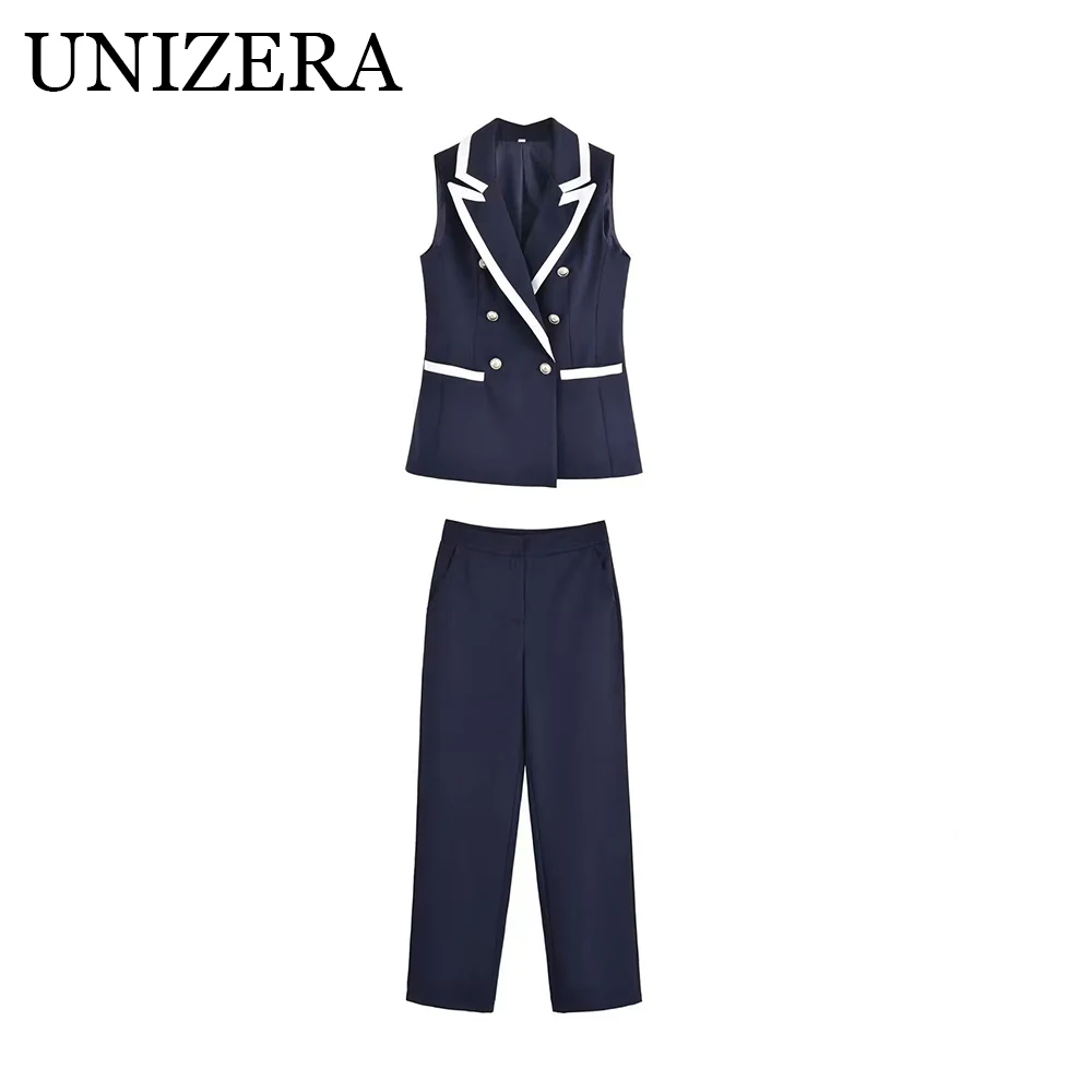 

European and American style women's clothing new fashion contrasting color trimmed vest high waist slimming pants