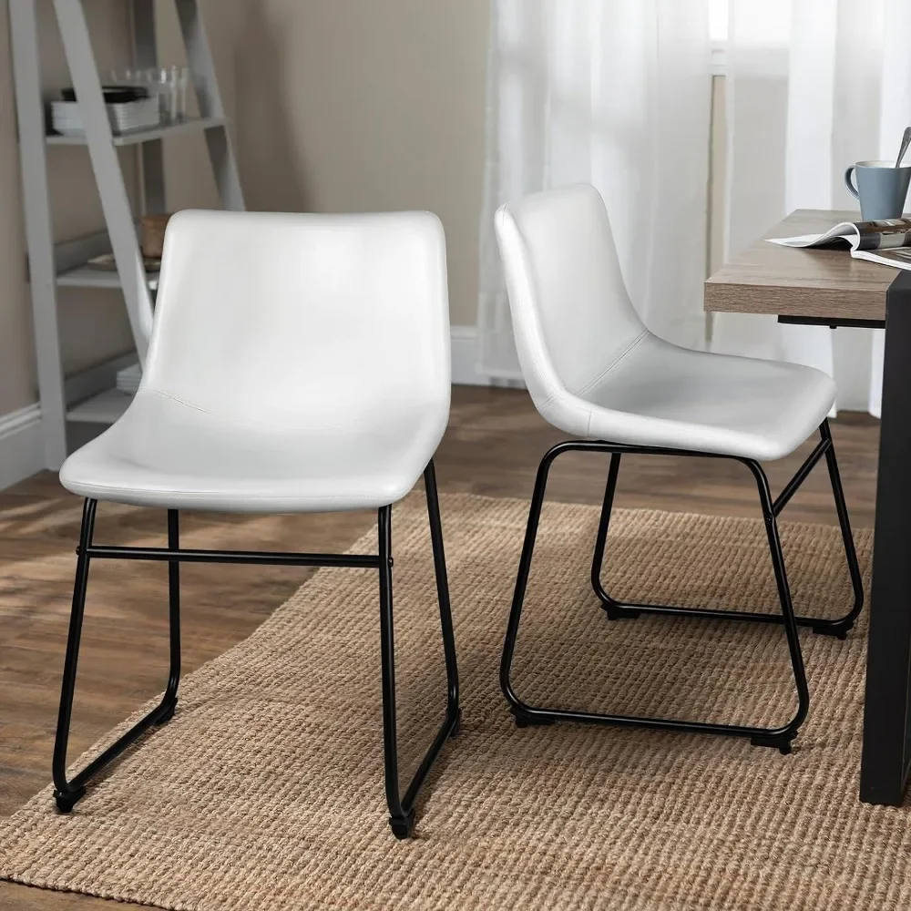 

artificial leather dining chair set of 2 pieces, modern armless metal leg back dining chair, non slip, easy to install