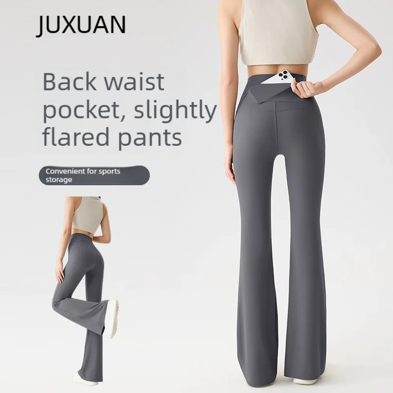 Women Bootcut Shark Yoga Flare Pants With Back Waist Pocket Fitness Workout Leggings Casual Sports Long Pants High Waist Trouser