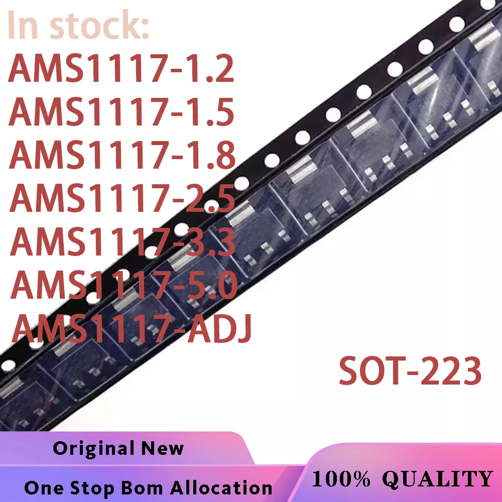 (20-50PCS)100% New AMS1117 3V3 AMS1117-1.2 AMS1117-1.5 AMS1117-1.8 AMS1117-2.5 AMS1117-3.3 AMS1117-5.0 AMS1117-ADJ SOT-223ic bga