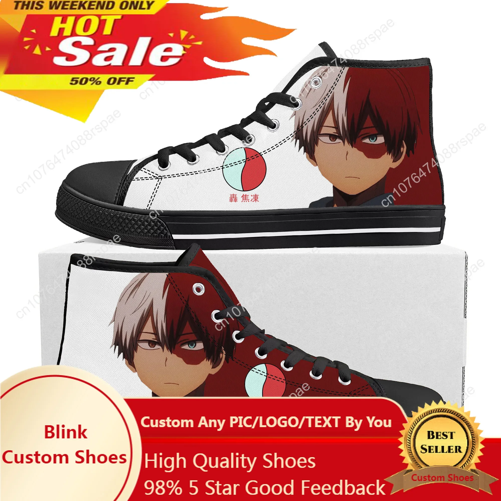 Shoto Todoroki My Hero Academia High Top Sneakers uomo donna adolescente Sneaker di tela di alta qualità scarpe da coppia scarpe personalizzate